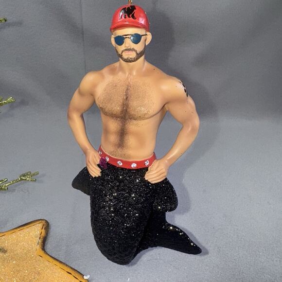 December Diamonds Bear Merman Ornament 2016 Red Cap Black Tail Retired - Picture 3 of 16